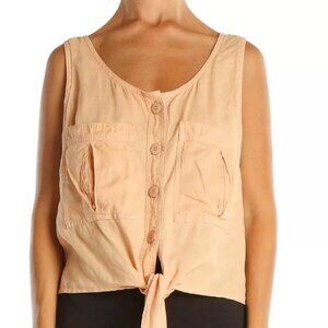 Free People Linen Button Down Tie Crop Top